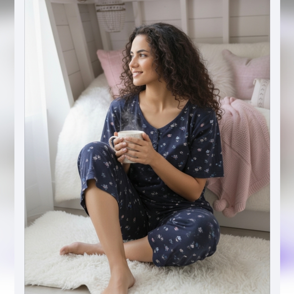🌛Navy Floral Women's Pajama Set